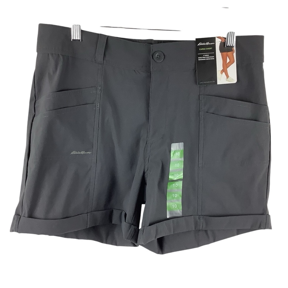 NWT Eddie Bauer Gray Double Front Cargo Pocket Shorts Size 10